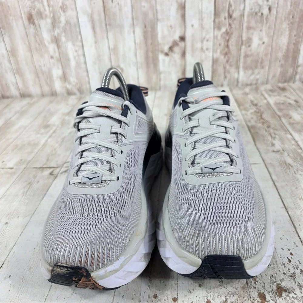 Hoka One One Bondi 7 Womens 8 Grey Blue Running Shoes 1110519 LRBI Sneaker